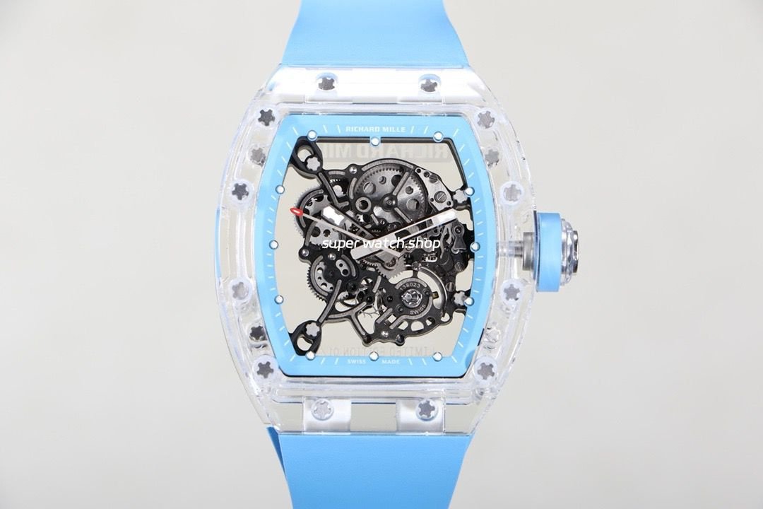 RM-Factory-Richard-Mille-RM-055-43mm-Transparent-Crystal-Sky-Blue-Rubber-Strap-Skeletoniz-3.jpg RM Factory Richard Mille RM 055 43mm Transparent Crystal Sky Blue Rubber Strap Skeletonized Sky Blue Dial - Image 1