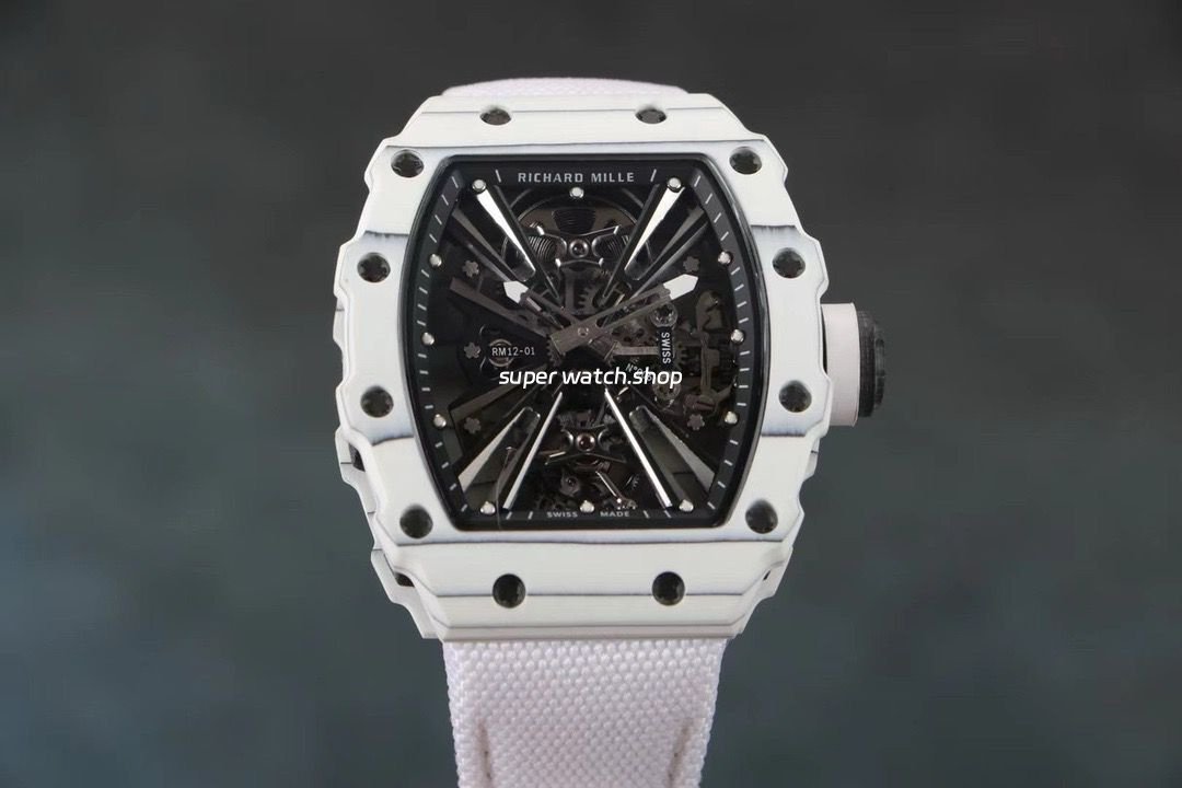 RM-Factory-Richard-Mille-RM12-01-39mm-Carbon-Fiber-White-Canvas-Strap-Skeletonized-Black-Dial-6.jpg RM Factory Richard Mille RM12-01 39mm Carbon Fiber White Canvas Strap Skeletonized Black Dial - Image 1