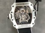 RM Factory Richard Mille RM21-02 Tourbillon 43mm White Ceramics Canvas Strap Arabic numerals Skeletonized Black Dial - Image 7