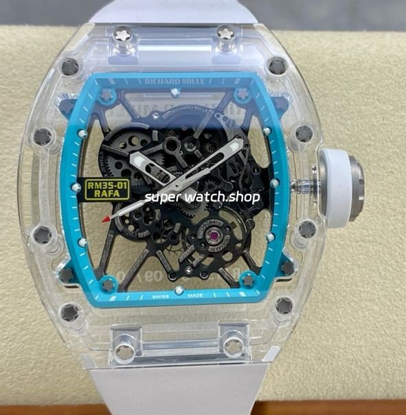 Sonic-Factory-Richard-Mille-Crystal-Clear-RM-35-01-43mm-Crystal-Rubber-Strap-Skeletonized-Blue-Dial-7.jpg Sonic Factory Richard Mille Crystal Clear RM 35-01 43mm Crystal Rubber Strap Skeletonized Blue Dial - Image 1