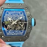 T+ Factory Richard Mille RM35-02 44.5mm Carbon Fiber Blue Rubber Strap Skeletonized Dial