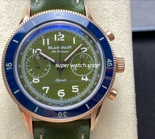 TW-Factory-Blancpain-Air-Command-AC02-12B53-63B-42.5mm-Blue-Ceramic-Rose-Gold.jpg TW Factory Blancpain Air Command AC02-12B53-63B 42.5mm Blue Ceramic Rose Gold Calfskin Vintage Leather Strap Avocado Green Dial - Image 1