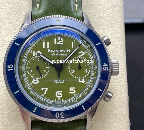 TW-Factory-Blancpain-Air-Command-AC02-12B53-63B-42.5mm-Blue-Ceramic-Steel-Calfski-7.jpg TW Factory Blancpain Air Command AC02-12B53-63B 42.5mm Blue Ceramic Steel Calfskin Vintage Leather Strap Avocado Green Dial - Image 1