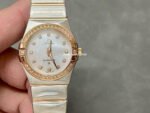 TW Factory Omega Constellation Quartz 123.25.27.60.55.007 27mm Diamond Rose Gold Bezel Half Rose Gold Steel Mother Of Pearl Diamond Dial