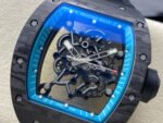 UOK Factory Richard Mille RM055 42.7mm Carbon Fiber Black Rubber Strap Blue Edge Skeletonized Dial - Image 3