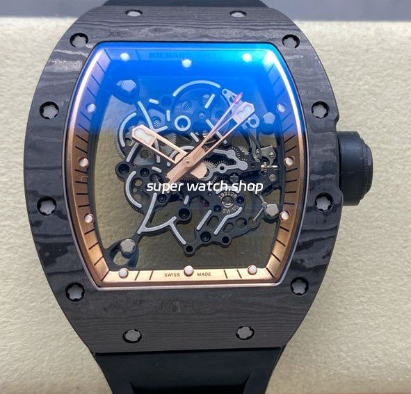 UOK-Factory-Richard-Mille-RM055-42.7mm-Carbon-Fiber-Black-Rubber-Strap-Rose-Gold-Edge-Skeletoniz-4.jpg UOK Factory Richard Mille RM055 42.7mm Carbon Fiber Black Rubber Strap Rose Gold Edge Skeletonized Dial - Image 1
