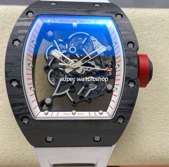 UOK-Factory-Richard-Mille-RM055-42.7mm-Carbon-Fiber-White-Rubber-Strap-White-Edge-Skeletonized-Dial-8.jpg UOK Factory Richard Mille RM055 42.7mm Carbon Fiber White Rubber Strap White Edge Skeletonized Dial - Image 1