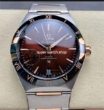 V+ Factory Omega Constellation 131.23.41.21.11.001 41mm Black Ceramic Bezel Half Rose Gold Steel Red Dial