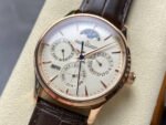 V9 Factory Jaeger-LeCoultre Master Ultra Thin Perpetual Q1302520 39mm Rose Gold Leather Strap White Dial - Image 3