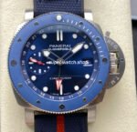VS Factory Panerai Submersible GMT Luna Rossa Pam1507 42mm Titanium Blue Rubber And Textile Straps Blue Dial
