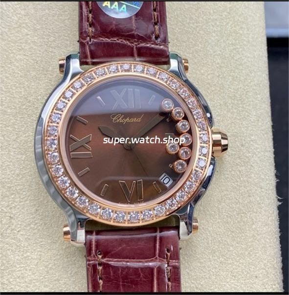 YF-Factory-Chopard-Happy-Sport-277473-5008-36mm-Diamond-Rose-Gold-Bezel-Steel-Leather-Strap-Roman-Nu-7.jpg YF Factory Chopard Happy Sport 277473-5008 36mm Diamond Rose Gold Bezel Steel Leather Strap Roman Numerals Brown Dial - Image 1