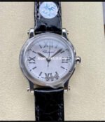 YF Factory Chopard Happy Sport 278590-3001 30mm Steel Black Leather Strap Roman Numerals White Dial