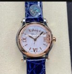 YF Factory Chopard Happy Sport 278590-6001 30mm Rose Gold Bezel Steel Blue Leather Strap Roman Numerals White Dial