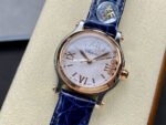 YF Factory Chopard Happy Sport 278590-6001 30mm Rose Gold Bezel Steel Blue Leather Strap Roman Numerals White Dial - Image 3