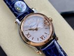 YF Factory Chopard Happy Sport 278590-6001 30mm Rose Gold Bezel Steel Blue Leather Strap Roman Numerals White Dial - Image 2