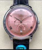 YMS Factory Omega De Ville Prestige 434.13.41.21.10.001 41mm Steel Leather Strap Roman Numerals Pink Dial
