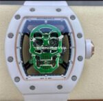 YS Factory Richard Mille RM052 44mm Ceramics&Titanium White Rubber Strap Green Skeletonized Skull Dial
