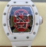 YS Factory Richard Mille RM052 44mm Ceramics&Titanium White Rubber Strap Red Skeletonized Skull Dial