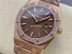 ZF Factory Audemars Piguet Royal Oak Lady 33mm Diamond Bezel Full Rose Gold Brown Dial - Image 3