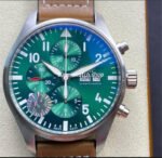 ZF Factory IWC Pilot Chronograph IW377726 43mm Steel Leather Strap Arabic Numerals Green Dial