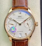 ZF Factory IWC Portuguese Automatic IW500701 42mm Rose Gold Leather Strap Arabic Numerals Silver Dial