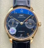 ZF Factory IWC Portuguese Automatic IW500713 42mm Rose Gold Leather Strap Arabic Numerals Blue Dial