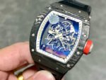 ZF Factory Richard Mille RM 055 42.7mm Carbon Fiber Black Rubber Strap Skeletonized White Dial - Image 3