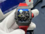 ZF Factory Richard Mille RM35-02 Black Carbon Fiber Red Rubber Strap Black Skeletonized Dial