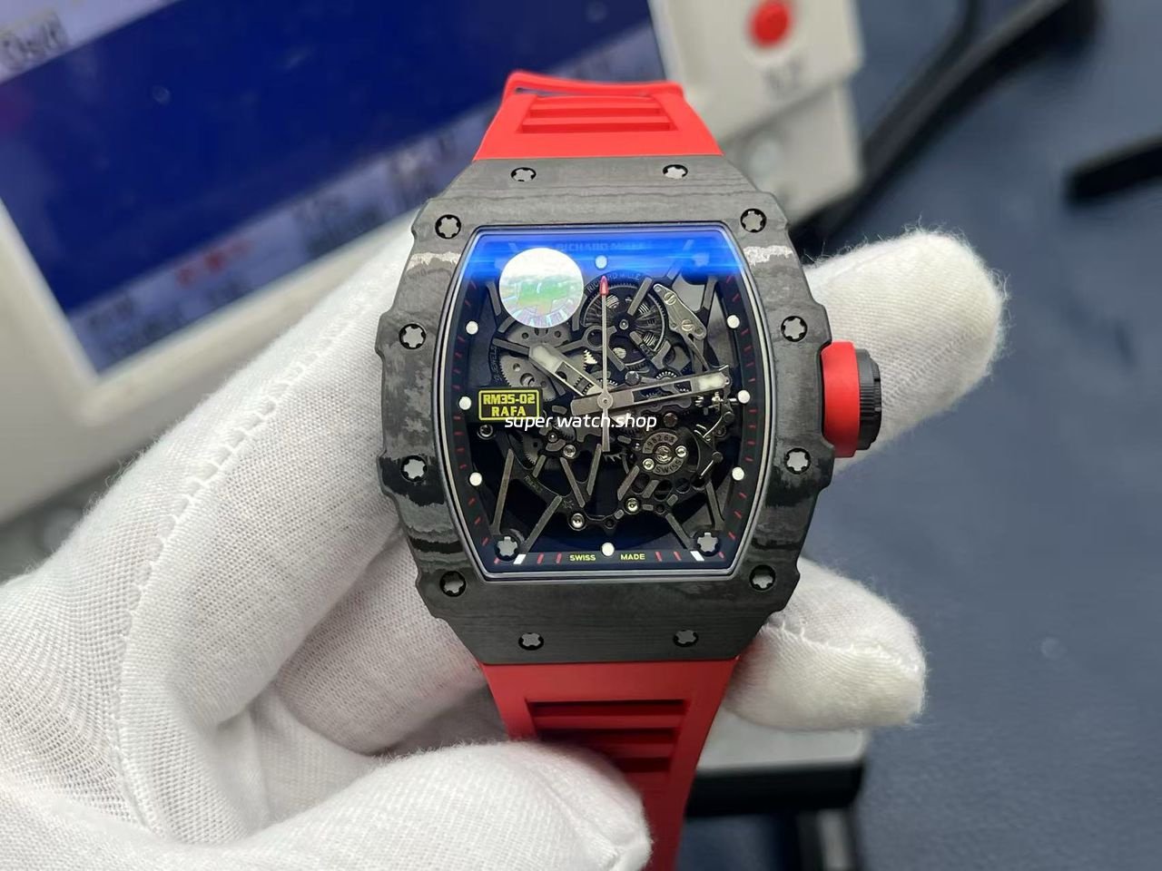 ZF-Factory-Richard-Mille-RM35-02-Black-Carbon-Fiber-Red-Rubber-Strap-Black-Skeletonized-Dial-4.jpeg ZF Factory Richard Mille RM35-02 Black Carbon Fiber Red Rubber Strap Black Skeletonized Dial - Image 1