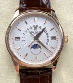 ZM Factory Patek Philippe Perpetual Calendar 5050J 40mm Rose Gold Leather Strap White Dial
