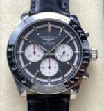 AF Factory Longines Conquest Chronograph L3.835.4.52.6 42mm Steel Leather Strap White Eyes Black Dial