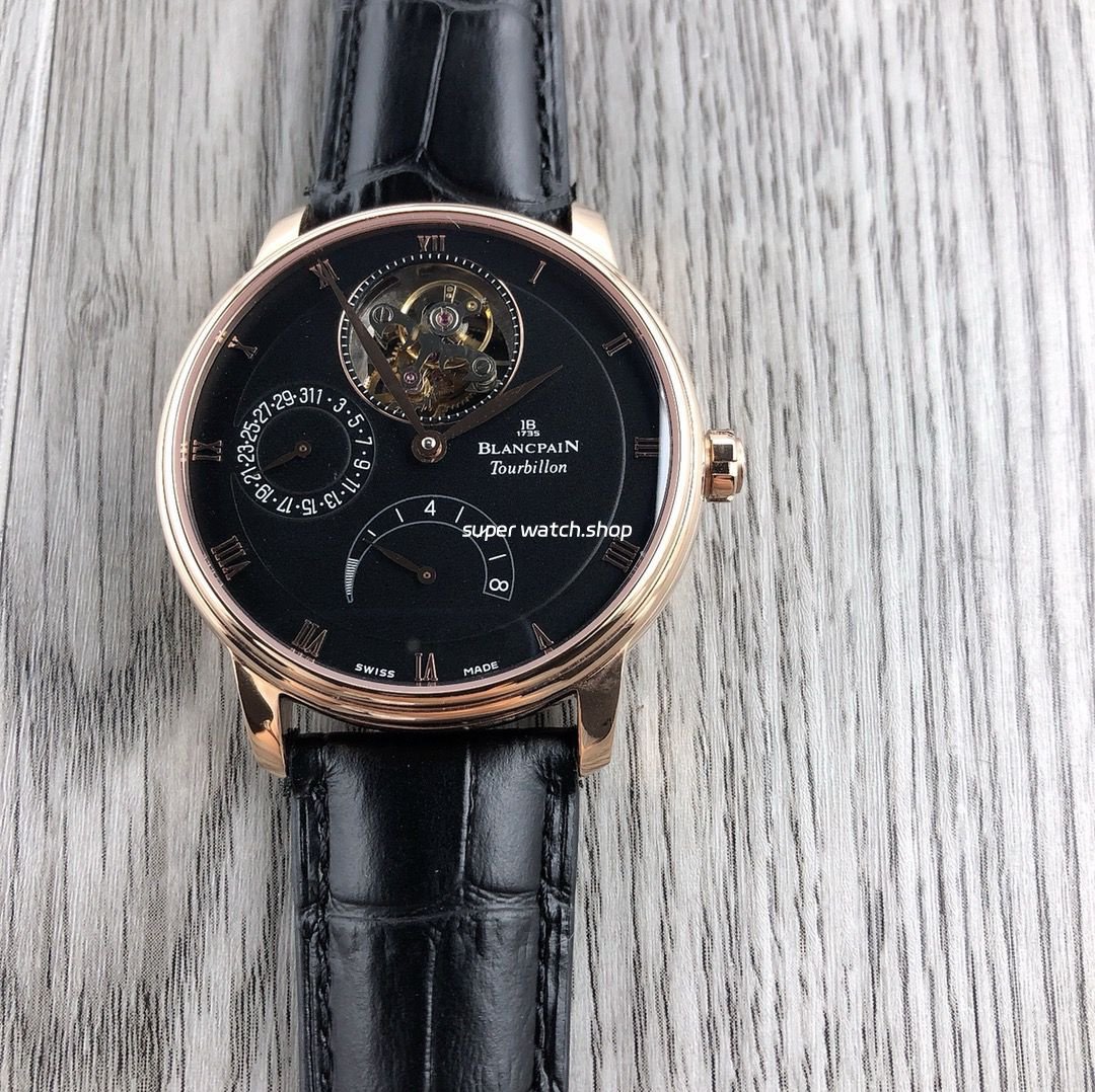 ba6c8e9f-54fd-4493-8d71-69c9fc366df8.jpg JB Factory Blancpain Villeret 6025-1542-55b 42.5mm Rose Gold Leather Strap Black Dial - Image 1