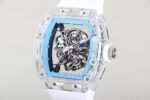 RM Factory Richard Mille RM 055 43mm Transparent Crystal White Rubber Strap Skeletonized Sky Blue Dial - Image 2